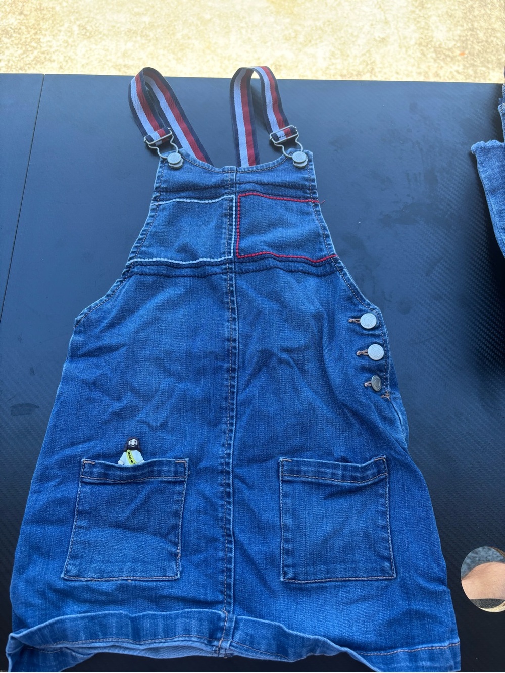 Tommy Hilfiger Blue Denim Kids Overall Dress with Striped Suspenders